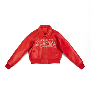 Delta Sigma Theta Women Cropped Leather Jacket Letterman Custom DST Sisterhood Cropped Bomber Jacket - Product Image 4