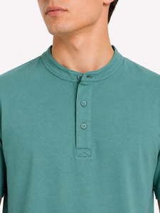 Mens Teal Green Henley T <b>Shirt</b> Minimal Plain Casual <b>Half</b> Sleeve Tee Modern Slim Fit Top <b>Button</b> Placket Round Neck Style Premium - Product Image 4