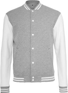 Chaqueta Universitaria Deportiva para Hombre en Gris Jaspeado y Blanco, Chaqueta Varsity Personalizada con Bordado Chenille, Chaqueta Letterman de Béisbol - Product Image 6