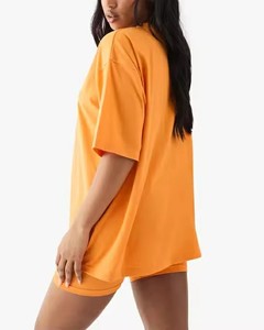 Nouvel ensemble décontracté deux pièces pour femme en coton 100% uni, broderie personnalisée, chemise et short oversize vintage, service OEM ODM - Product Image 2