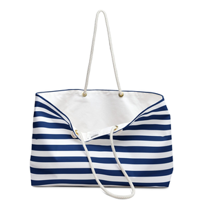 Bolsa de Viaje Azul Marino con Rayas Blancas, Bolsa de Fin de Semana, Bolsa de Playa, Bolsa de Gimnasio, Equipaje de Mano, Bolsa de Viaje - Product Image 3