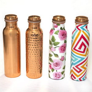 Bouteille d'eau en cuivre résistante à la chaleur et lavable au lave-vaisselle, bouteille minimaliste de haute qualité imprimée à l'émail, directement d'Inde - Product Image 1
