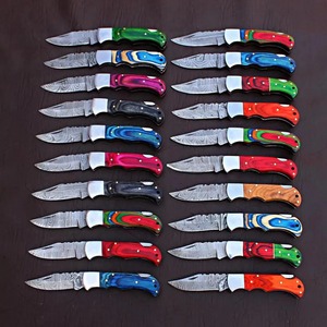 Cuchillos de hoja fija Viking Art VKL-05 OEM personalizados de Damasco con punta de gota, mango de madera de colores y funda de cuero al por mayor - Product Image 4