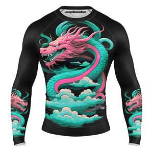 เสื้อรัดรูปสำหรับผู้ชาย Saqibandco ลายพิมพ์มังกรสีชมพู แห้งเร็ว ผลิตจากโพลีเอสเตอร์ สำหรับกีฬามวยปล้ำผสม - Product Image 4