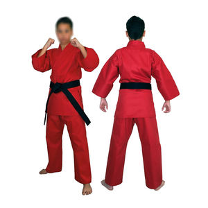 <b>Red</b> Karate Gi Uniform Set for Boys 100% Cotton Durable Plain Dyed Regular Fit with Black Belt Children Martial Arts Wear - Product Image 1