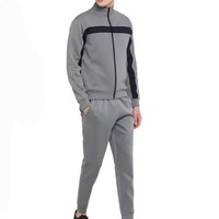 Survêtement gris pour homme avec blocs de couleur, manches longues, fermeture éclair, décontracté, respirant, pour l'automne, coupe classique, poches latérales