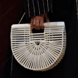 Bolso de Mano Tipo Clutch de Acrílico Blanco Marfil de Lujo, Diseño en Forma de Abanico, para Fiestas, Bodas, Estuche Rígido, Bolso Elegante - Product Image 1
