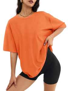 T-shirts pour femmes Été 2026 Col rond T-shirts vierges à manches courtes en tissu éponge Coupe oversize Décontracté - Product Image 5