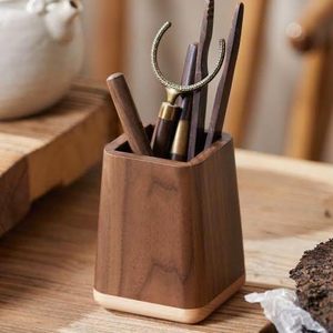 Wooden Pen Holder Desktop Stationery Storage Box <b>Large</b> Capacity Office <b>Desk</b> Organizer Pen Stand Brown - Product Image 3