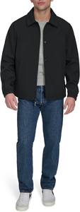 Men's Black Windproof Casual Shirt Jacket With Zipper Closure And Button Front Regular Fit Turn-down Collar Polyester Shell - Product Image 3