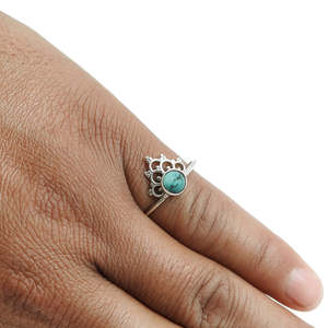 Direct Factory Price 925 Sterling Silver Bohemian <b>Ring</b> Customizable Crown Design With Round Cut Natural <b>Turquoise</b> Gemstone - Product Image 4