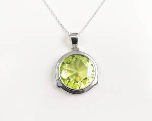 Collier pendentif rond en argent sterling, pierre de péridot vert foncé, bijoux fantaisie, cadeau pour femme - Product Image 1