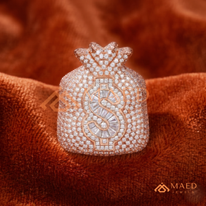 Anillo de hombre con diseño de bolsa de dinero y circonitas, chapado en oro rosa, anillo llamativo con símbolo de dólar, joyería hip hop con circonitas baguette - Product Image 2
