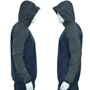 Veste de sudation pour hommes à manches longues avec capuche, haut de sport à col montant et fermeture éclair latérale asymétrique, coupe-vent - Product Image 4