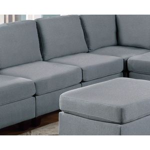 9 pezzi componibili Set componibile da soggiorno in tessuto di lino grigio 3x angolo cuneo 4x poltrone senza braccia 2x pouf - Product Image 2