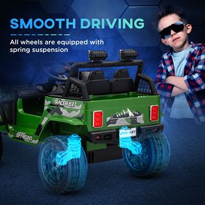 Auto e Camion Elettrici 12V Verdi per Bambini con Telecomando, 4 Ruote Ammortizzate, Velocità Massima 3 MPH, Musica, Clacson e Luci - Product Image 5
