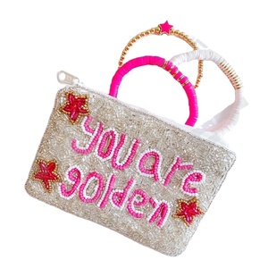 You are Golden Coin Pouch Cartera con cuentas de semillas personalizada Hermoso regalo de mamá-Diseño de corazones para niñas - Product Image 1