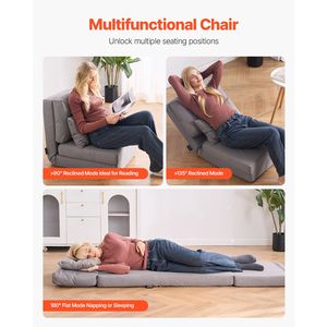 Convertible Flip Chair 5 Position Adjustment Floor Lazy <b>Sofa</b> <b>Foldable</b> Upholstered Couch <b>Bed</b> Adjustable Backrest Office Chair - Product Image 6