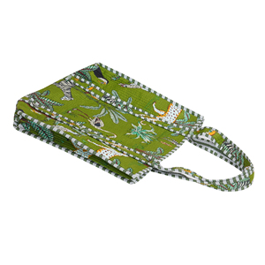 Sac fourre-tout en coton matelassé réversible fait main, écologique, style bohème, imprimé animaux de la jungle, poignées rayées, pour le shopping toutes saisons - Product Image 2