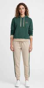 Conjunto Deportivo de Dos Piezas Unisex, Sudadera con Capucha y Pantalones Jogger, Color Verde Beige con Bloques de Color, Ecológico, de Forro Polar, Estilo Casual - Product Image 4