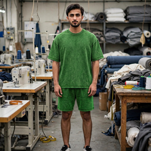 Men Acid Wash Short <b>Set</b> 100% Cotton Jersey T Shirt and Shorts Vintage Casual Summer Outfit OEM - Product Image 3