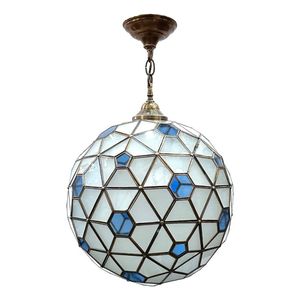 Lámpara Colgante Geométrica de Vidrio, Montaje en Techo, Estilo Tradicional Hecho a Mano, Decoración Interior para el Hogar, Sala de Estar, Diseño Azul y Blanco - Product Image 1