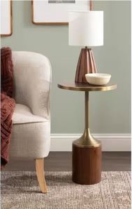 Table d'appoint en métal doré brossé de qualité supérieure avec base en bois massif - Product Image 3