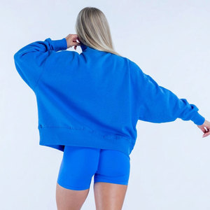 Sudadera Unisex Azul de Forro Polar con Cierre de Cremallera, Corte Holgado, Largo Regular, Color Sólido, Cuello Alto, Estilo Casual, Tejido de Punto, para Otoño - Product Image 4