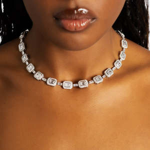 Luxury Emerald Cut Moissanite Tennis Necklace 925 Sterling <b>Silver</b> Halo Diamond Tennis <b>Choker</b> Necklace for Women - Product Image 4