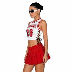 Crop top sans manches style maillot de football américain pour femme, en maille avec lacets, streetwear de basketball, fabricant OEM en gros - Product Image 2