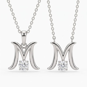 Colgante de Plata de Ley 925 de Lujo con Letra M, Corte Brillante Redondo, Diamante Cultivado en Laboratorio y Natural, Joyería Moderna para Uso Diario - Product Image 2