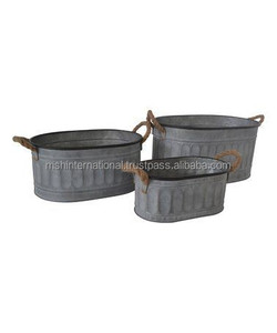 Galvanized Metal Oval Planter Pots with <b>Copper</b> Handles for Home Decoration - Product Image 5