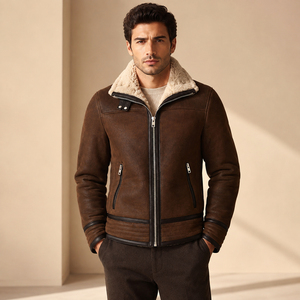 Blouson Bomber Décontracté Homme Hiver Haute Qualité en Cuir Véritable Peau de Mouton Lavé avec Fermeture Éclair – Service OEM – Vente Flash - Product Image 3