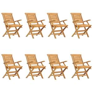 Ensemble de 8 chaises de jardin pliantes en teck massif naturel, taille moyenne - Product Image 2