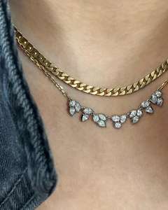 Lab Grown Diamond Curb Chain <b>Choker</b> Multi Shape Wholesale 14k 18k Solid Gold Pear Marquise Round Cut Prong Set 18 Inch Necklaces - Product Image 2