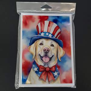 Whimsical A7 Tamaño 5x7 Tarjetas de nota en blanco Paquete 8 Patriótico American Labrador Retriever Tarjetas de felicitación con sobres - Product Image 3