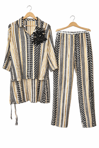 ชุดเซ็ตเสื้อเชิ้ตและกางเกงลำลองผ้าฝ้ายลายแจ็คการ์ดแบบสองชิ้นจากผู้ผลิต - Product Image 3