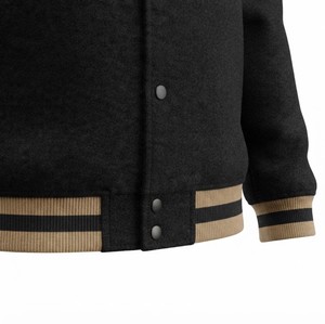 Veste universitaire noire à rayures dorées, style bomber, avec boutons-pression et bordure côtelée, veste décontractée pour homme - Product Image 5