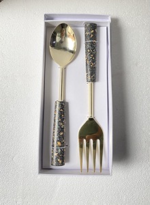 High Quality Stainless Steel <b>Salad</b> Server Set With Wooden Beads Handle Serving Utensil Kitchenware Gold <b>Salad</b> <b>Spoon</b> Fork Cutlery - Product Image 6