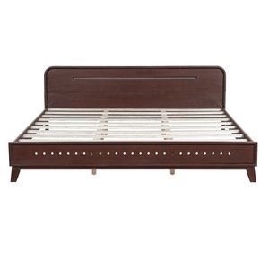 Letto Matrimoniale in Legno Massello di Pino Noce Scuro, Stabile e Robusto, Senza Necessità di Rete a Doghe - Product Image 6