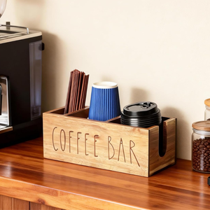 Organisateur de station à café en bois d'acacia à prix abordable pour tasses, couvercles, agitateurs, dosettes et gobelets jetables, du Vietnam - Product Image 4