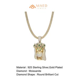 Pendentif Tête de Jésus Crâne Plaqué Or Sertie de Moissanite avec Micro-Incrustation de Pierres Rouges aux Yeux, Collier Hiphop de Luxe Streetwear - Product Image 6