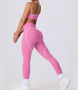 Ensemble de vêtements de sport respirants à motif uni avec logo personnalisé, ensemble de sport pour femmes, Pilates, yoga, ensemble de soutien-gorge et leggings 2 pièces - Product Image 3