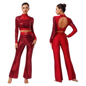 Traje de Danza Jazz para Mujer, Top Corto y Pantalones Acampanados para Espectáculo Latino, Venta al por Mayor, Estándar <span class=keywords><strong>Internacional</strong></span> de Baile de Salón - Product Image 2
