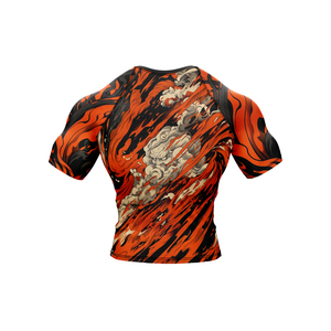 Men's Short Sleeve Rash Guard Samurai <b>Flame</b> Print Quick Dry Polyester Compression <b>Shirt</b> - Product Image 4