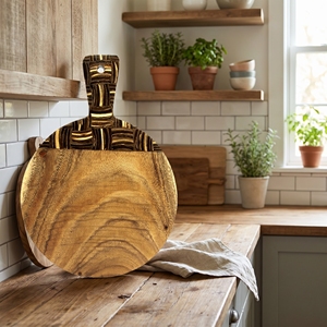 Planche à découper en bois de Suar de qualité alimentaire avec incrustation de coquille de noix de coco, motif Catur moyen brun clair et blanc, pour cuisine et maison - Product Image 2
