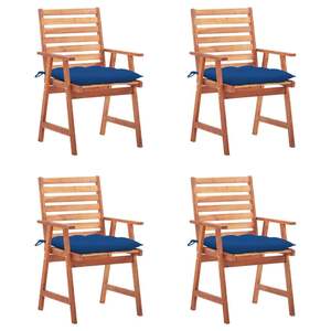 Ensemble de 4 chaises de patio avec coussins bleu royal et structure en bois brun pour meubles d'extérieur - Product Image 1