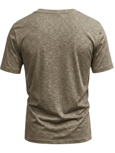 Men's V-Neck Short Sleeve Solid Cotton Casual T-Shirt Regular Fit Breathable Enzyme Wash Jersey Fabric 180g Eco-Friendly - Product Image 3