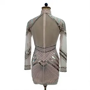 Vestido de Fiesta para Adolescentes, Sexy, con Diseño Floral, Recto, Hasta la Rodilla, de Tul con Lentejuelas y Cuentas, 100% Poliéster Ecológico - Product Image 4