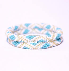 Beaded Woven <b>Stretch</b> Charm <b>Bracelet</b> Seed Beads Blue White Gold Pattern Elastic Luxury Gift Fashion Jewelry Wholesale - Product Image 1